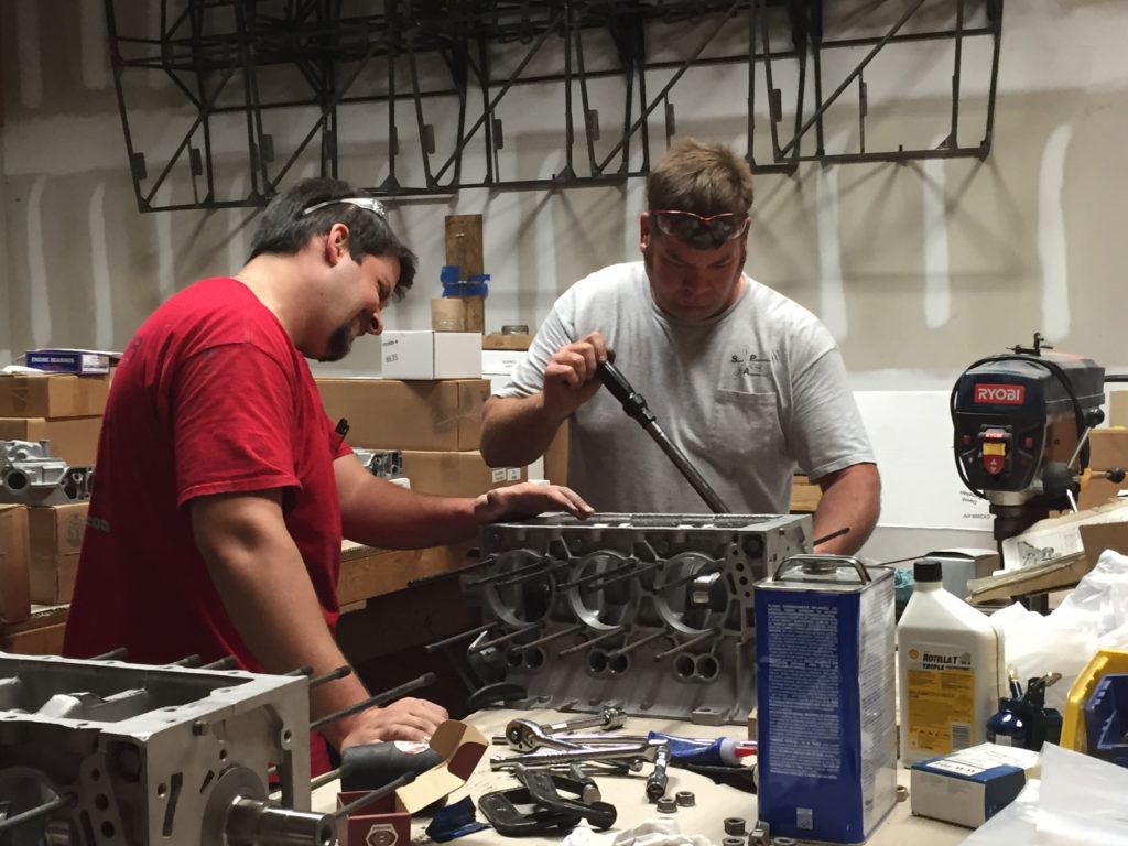 Dan and Patrick putting together Corvair bottom ends for the EIB programs.